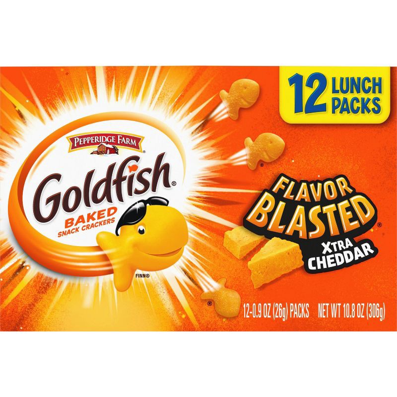 slide 6 of 8, Goldfish Flavor Blasted Crackers Xtra Cheddar Snack Packs - 10.8oz/12ct, 10.8 oz, 12 ct