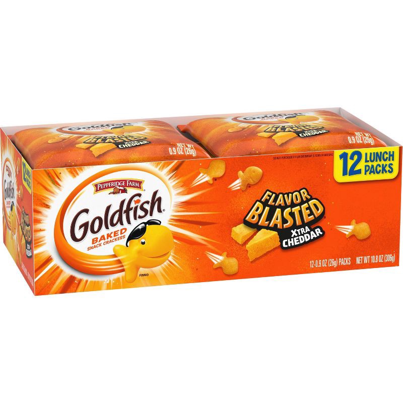 slide 7 of 8, Goldfish Flavor Blasted Crackers Xtra Cheddar Snack Packs - 10.8oz/12ct, 10.8 oz, 12 ct