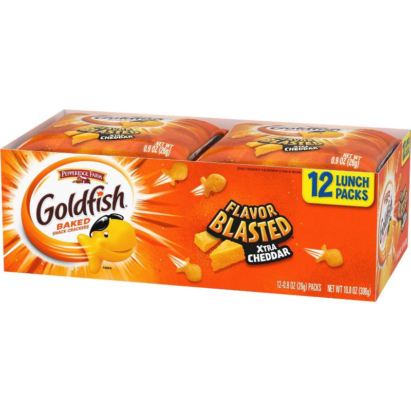 slide 8 of 8, Goldfish Flavor Blasted Crackers Xtra Cheddar Snack Packs - 10.8oz/12ct, 10.8 oz, 12 ct