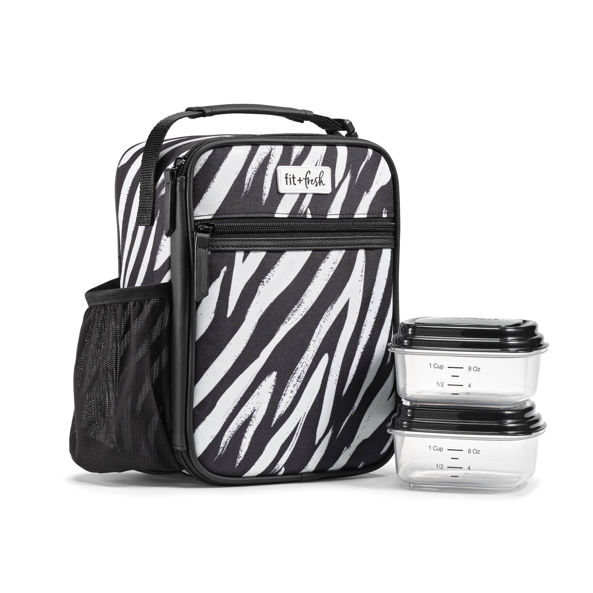 slide 1 of 8, Fit & Fresh Thayer Lunch Tote - Zebra Print, 1 ct