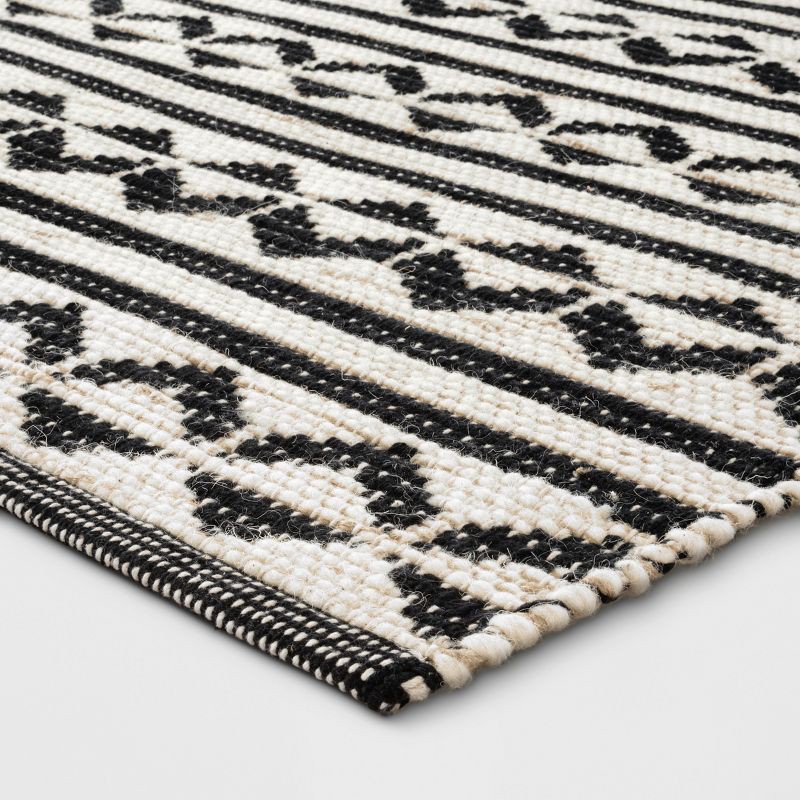 slide 2 of 4, 2'6"x4' Geometric Woven Accent Rug Black - Threshold™: Handmade Cotton Wool Jute Flat Pile Indoor Rug, 1 ct