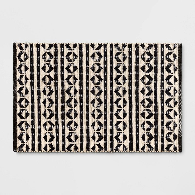 slide 1 of 4, 2'6"x4' Geometric Woven Accent Rug Black - Threshold™: Handmade Cotton Wool Jute Flat Pile Indoor Rug, 1 ct
