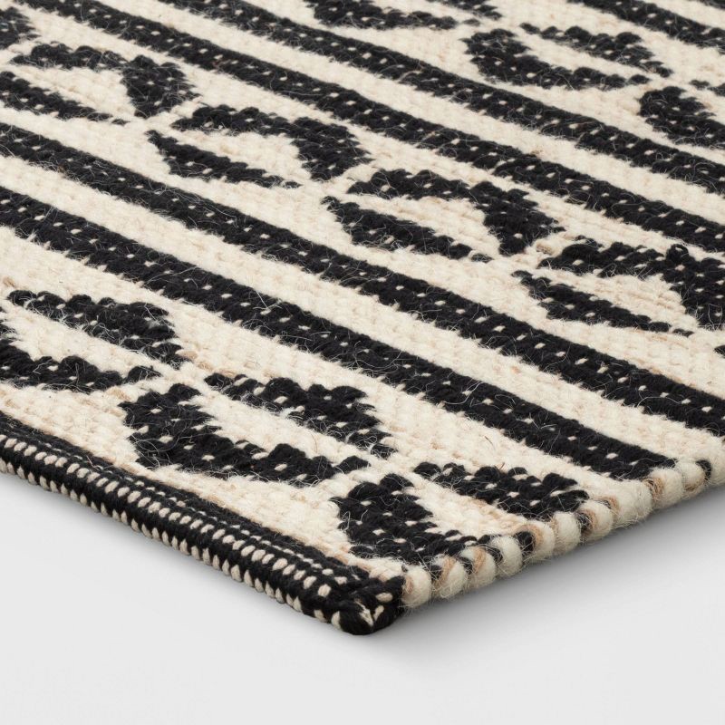 slide 3 of 4, 2'6"x4' Geometric Woven Accent Rug Black - Threshold™: Handmade Cotton Wool Jute Flat Pile Indoor Rug, 1 ct