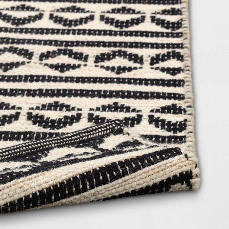 slide 4 of 4, 2'6"x4' Geometric Woven Accent Rug Black - Threshold™: Handmade Cotton Wool Jute Flat Pile Indoor Rug, 1 ct