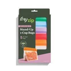 (re)zip Reusable Leakproof Food Storage Stand-Up Snack-sized 1-Cup Bags - 5-pk