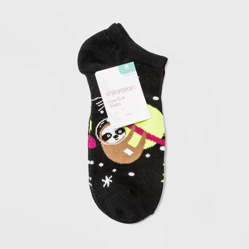 slide 2 of 2, Women's Sparkly Space Sloth Low Cut Socks - Xhilaration™ Black 4-10, 1 ct
