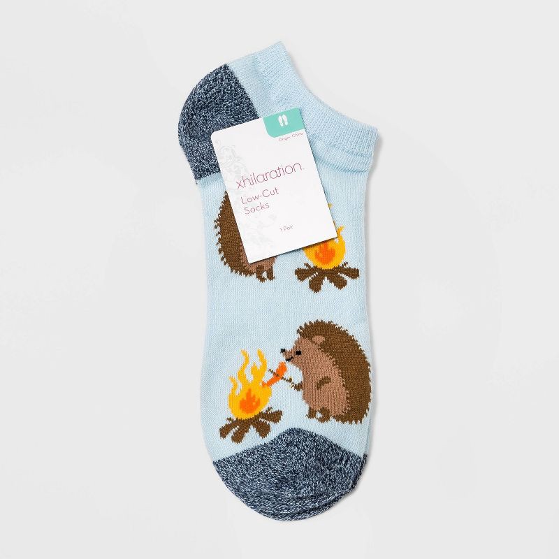 slide 2 of 2, Women's Camping Hedgehogs Low Cut Socks - Light Blue 4-10: Funny Knit Tagless Design, 1 ct