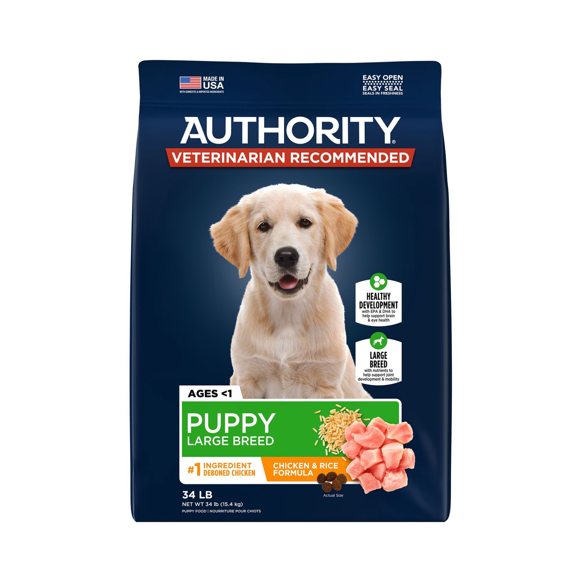 slide 1 of 1, Authority Everyday Health Large Breed Puppy Dry Dog Food - Chicken, 34 lb