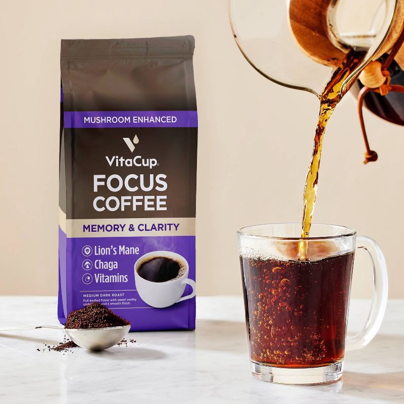 slide 2 of 4, VitaCup Focus Ground Coffee Medium Roast Cognitive & Immunity Support Lions Mane, Chaga Mushroom & B Vitamin - 10oz, 10 oz