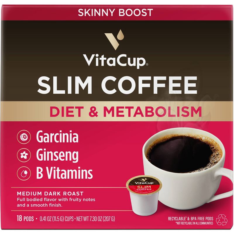 slide 1 of 4, VitaCup Slim Diet & Metabolism Medium Roast Coffee - Single Serve Pods - 18ct, 18 ct