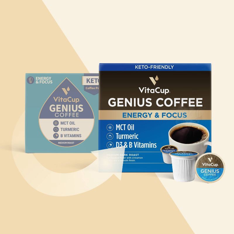 slide 4 of 4, VitaCup Genius Energy & Focus Medium Roast Coffee - Single Serve Pods - 18ct, 18 ct