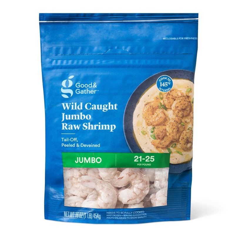 slide 1 of 6, 21/25 Raw, Peeled and Deveined, Tail-Off Shrimp - Frozen - 16oz - Good & Gather™, 16 oz