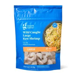 31/40 Wild Caught Large Raw Shrimp, Tail-Off, Peeled & Deveined - Frozen - 16oz - Good & Gather™