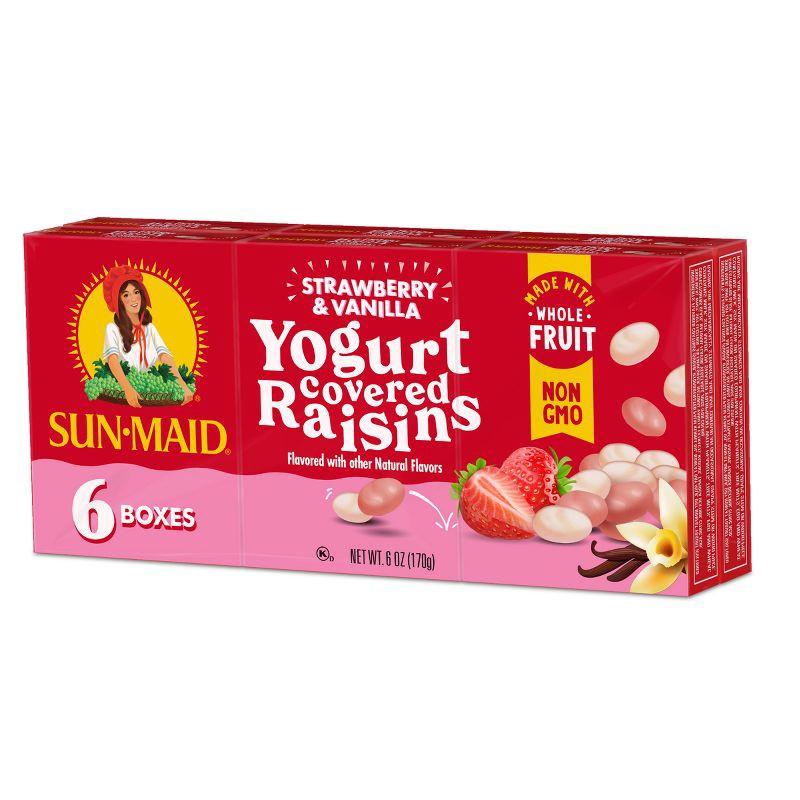 slide 4 of 11, Sun-Maid Strawberry & Vanilla Yogurt Covered Raisins - 1oz / 6ct, 1 oz, 6 ct