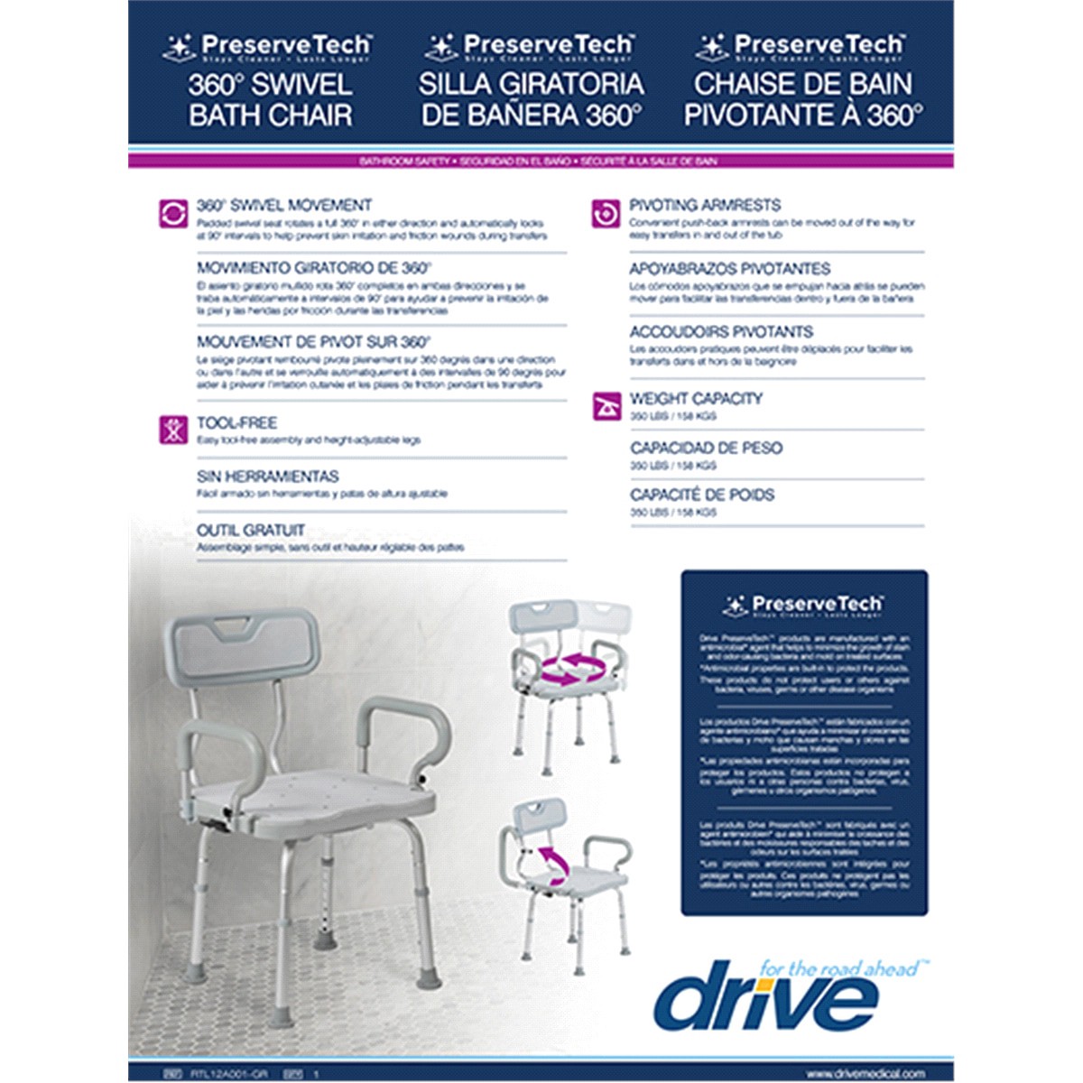 slide 2 of 2, Drive Medical Preservetech Swivel Bath Chair, 1 ct