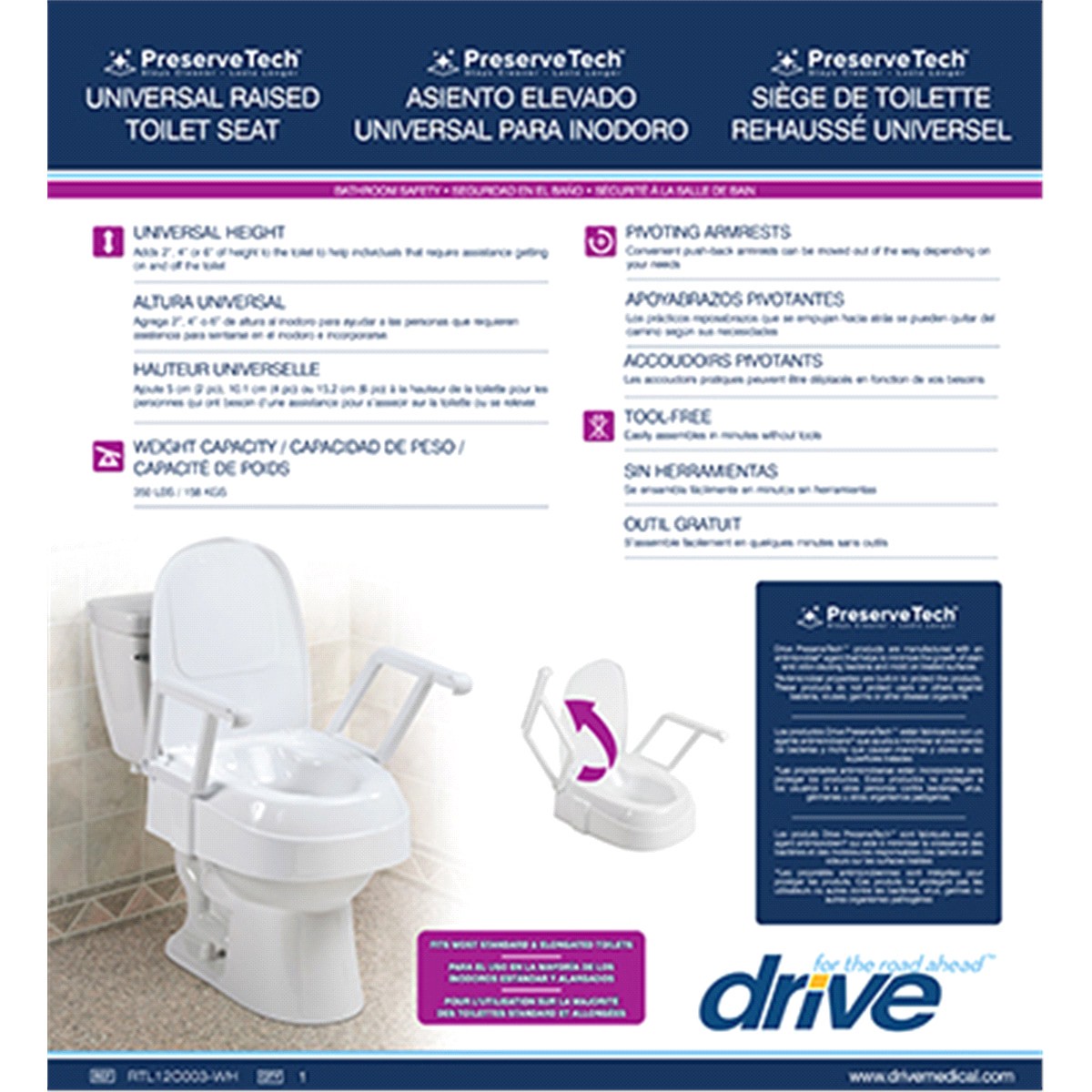 slide 2 of 2, Drive Medical Preservetech Universal Raised Toilet Seat, 1 ct