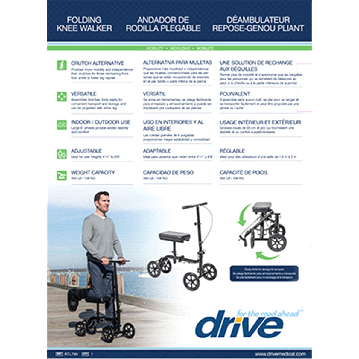 slide 2 of 2, Drive Medical Economy Folding Knee Walker, 1 ct