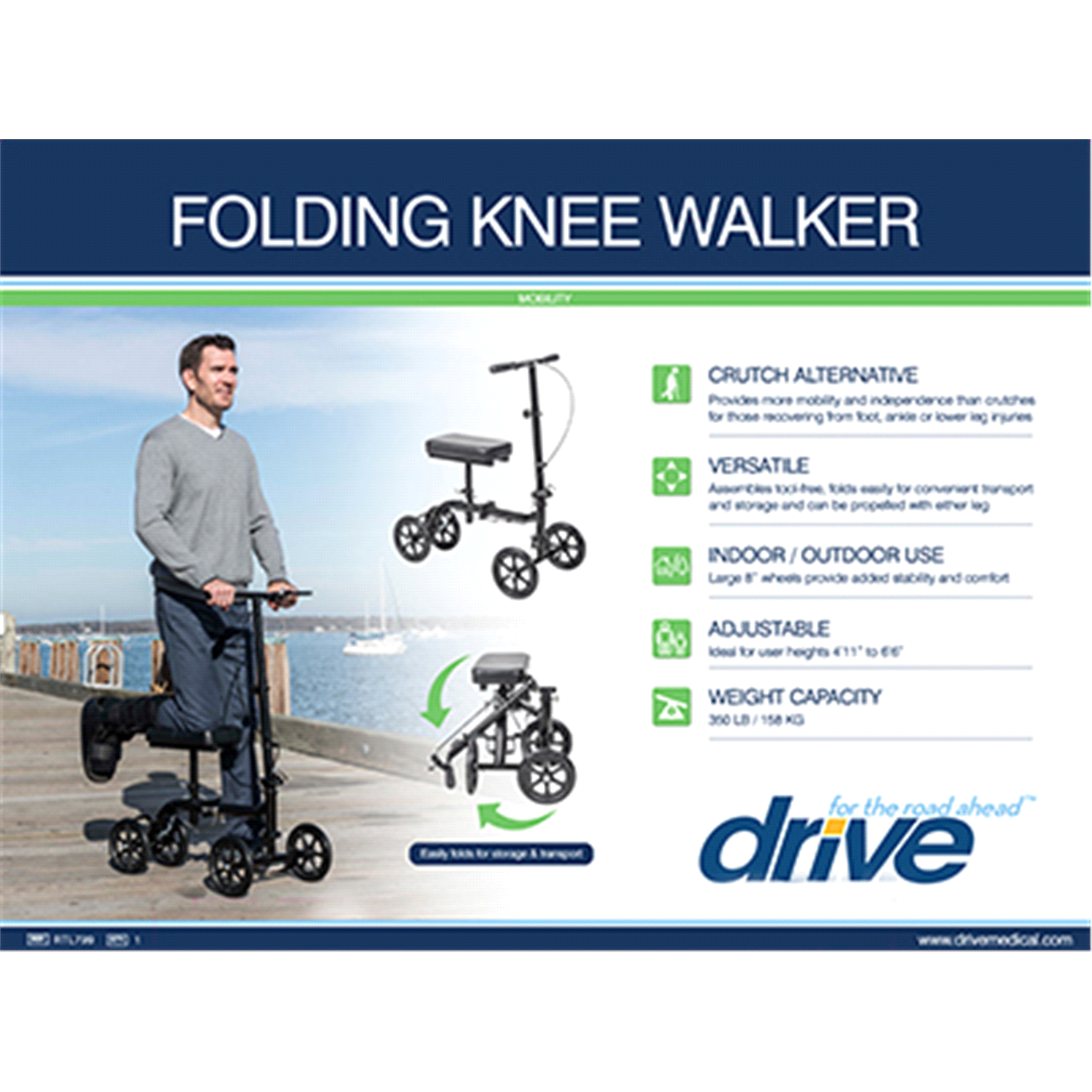 slide 1 of 2, Drive Medical Economy Folding Knee Walker, 1 ct