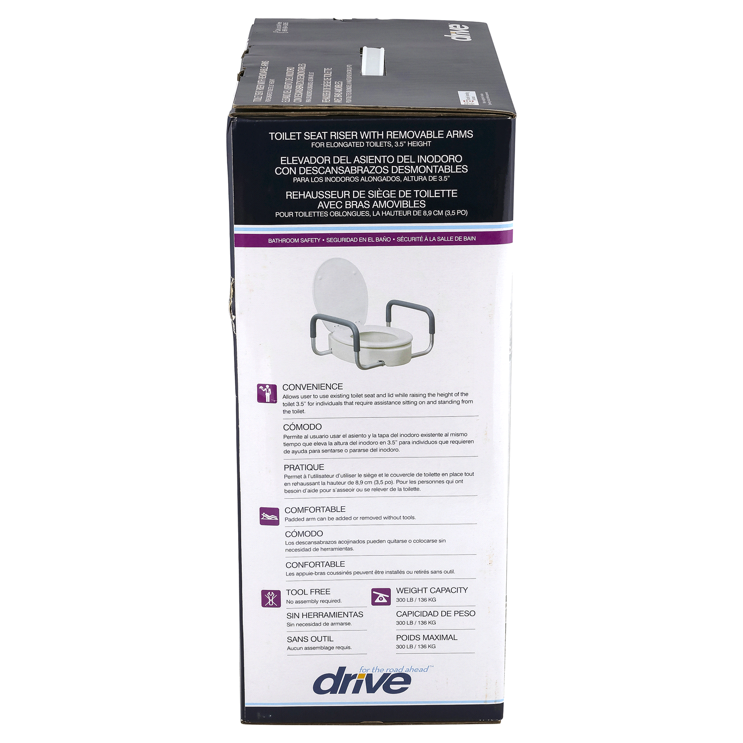 slide 2 of 4, Drive Toilet Seat Riser For Elongated Toilets, 3.5 in, 3.5 in