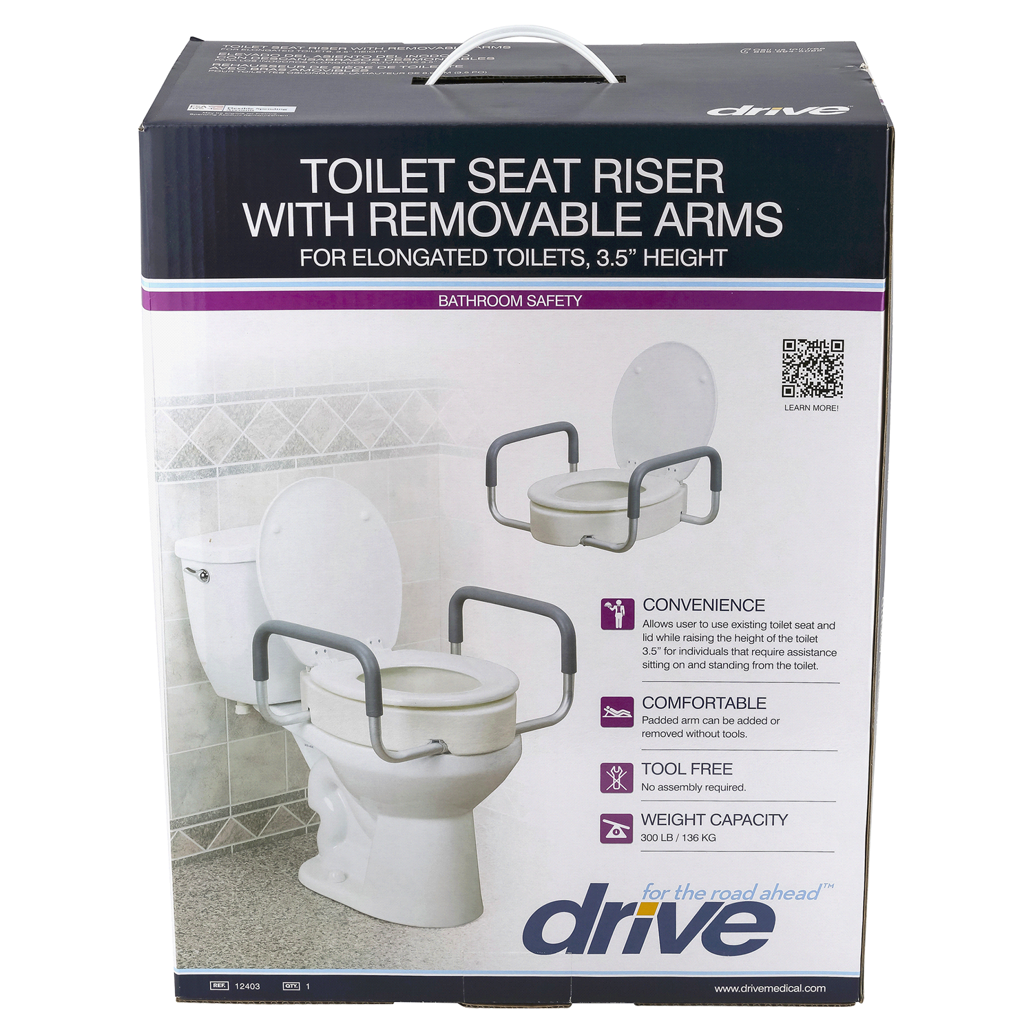 slide 1 of 4, Drive Toilet Seat Riser For Elongated Toilets, 3.5 in, 3.5 in