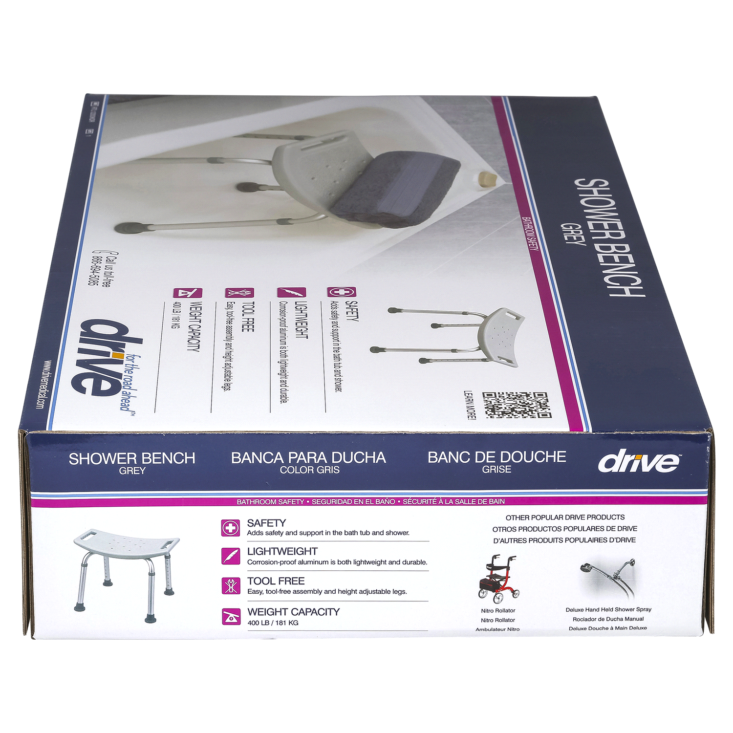 slide 2 of 2, Drive Medical Bathroom Safety Shower Tub Bench Chair, Gray, 12 in