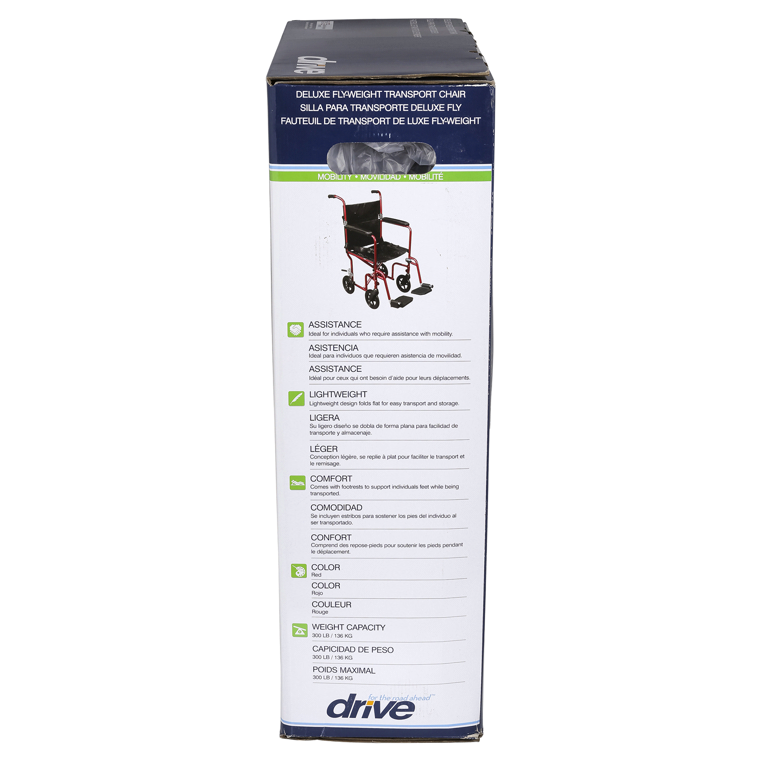 slide 3 of 4, Drive Medical Flyweight Lightweight Transport Wheelchair Red, 1 ct