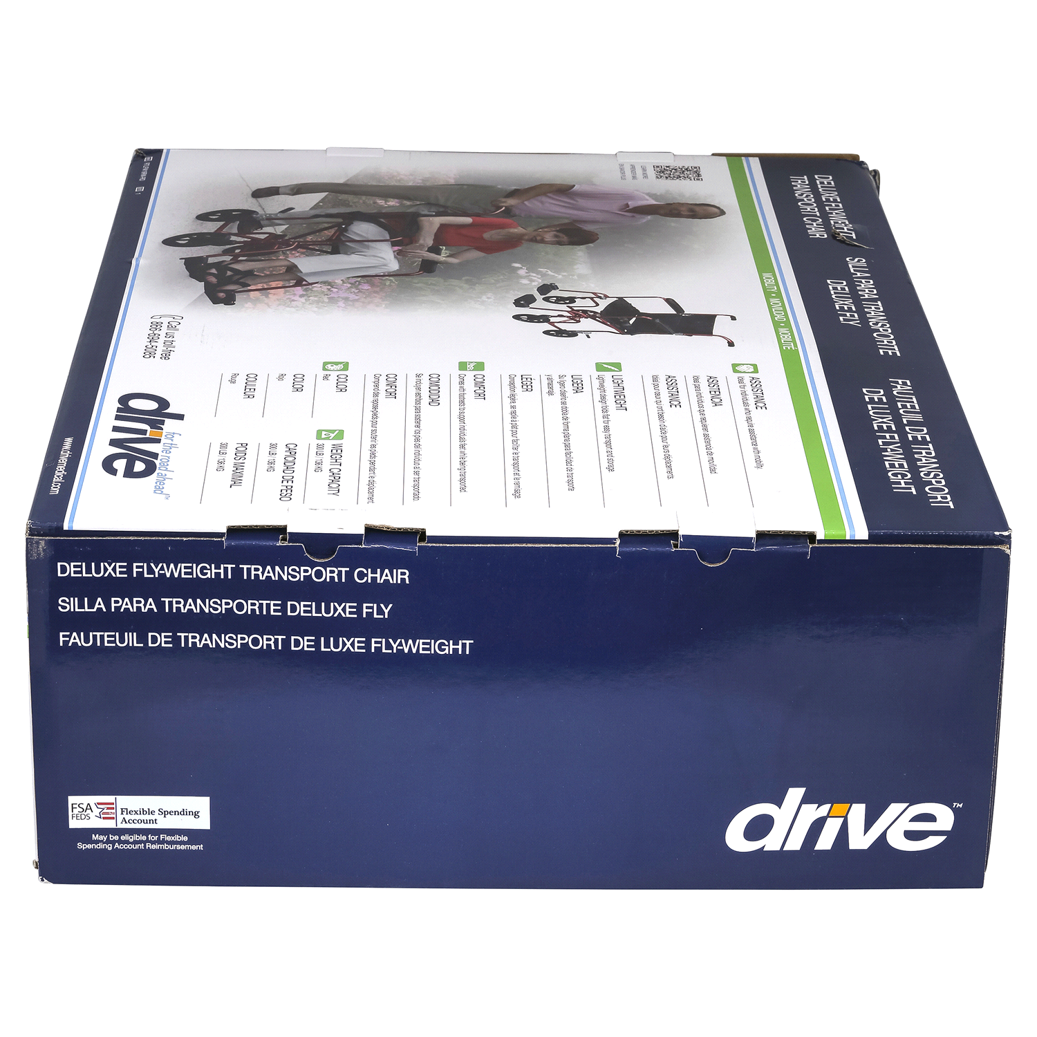 slide 4 of 4, Drive Medical Flyweight Lightweight Transport Wheelchair Red, 1 ct