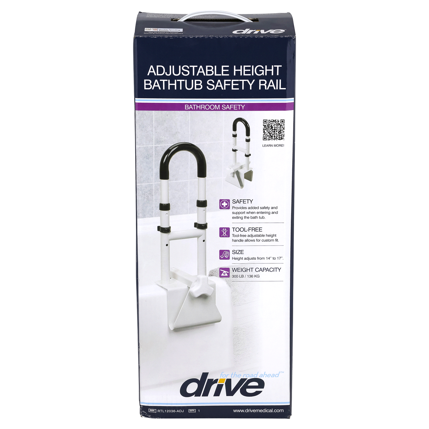 slide 1 of 3, Drive Bathroom Safety Adjustable Height Bathtub Safety Rail 1 ea, 1 ct