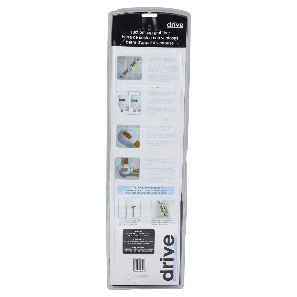 slide 2 of 2, Drive Medical Drive Suction Cup Grab Bar, White/Orange, 1 ct