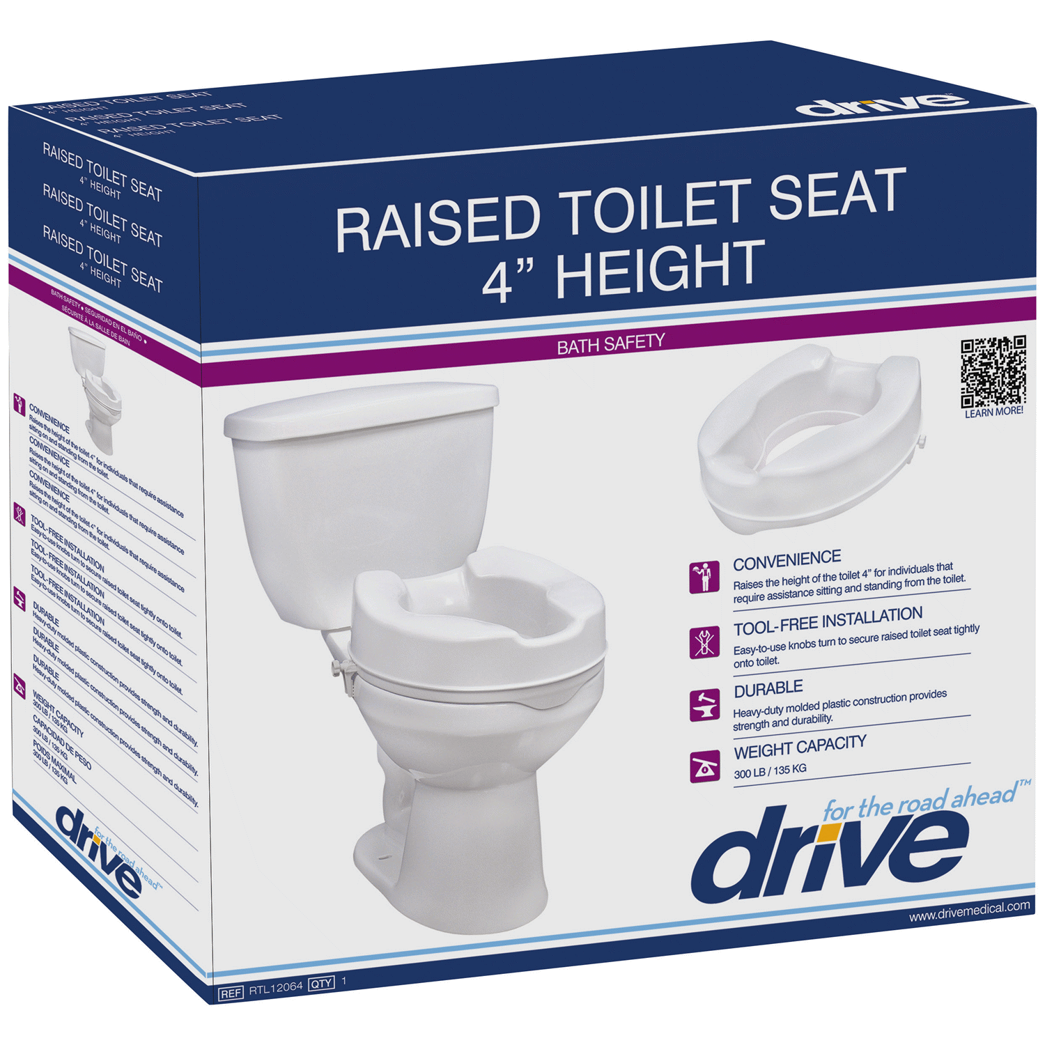 slide 1 of 1, Drive Raised Toilet Seat 4" Height, 1 ct