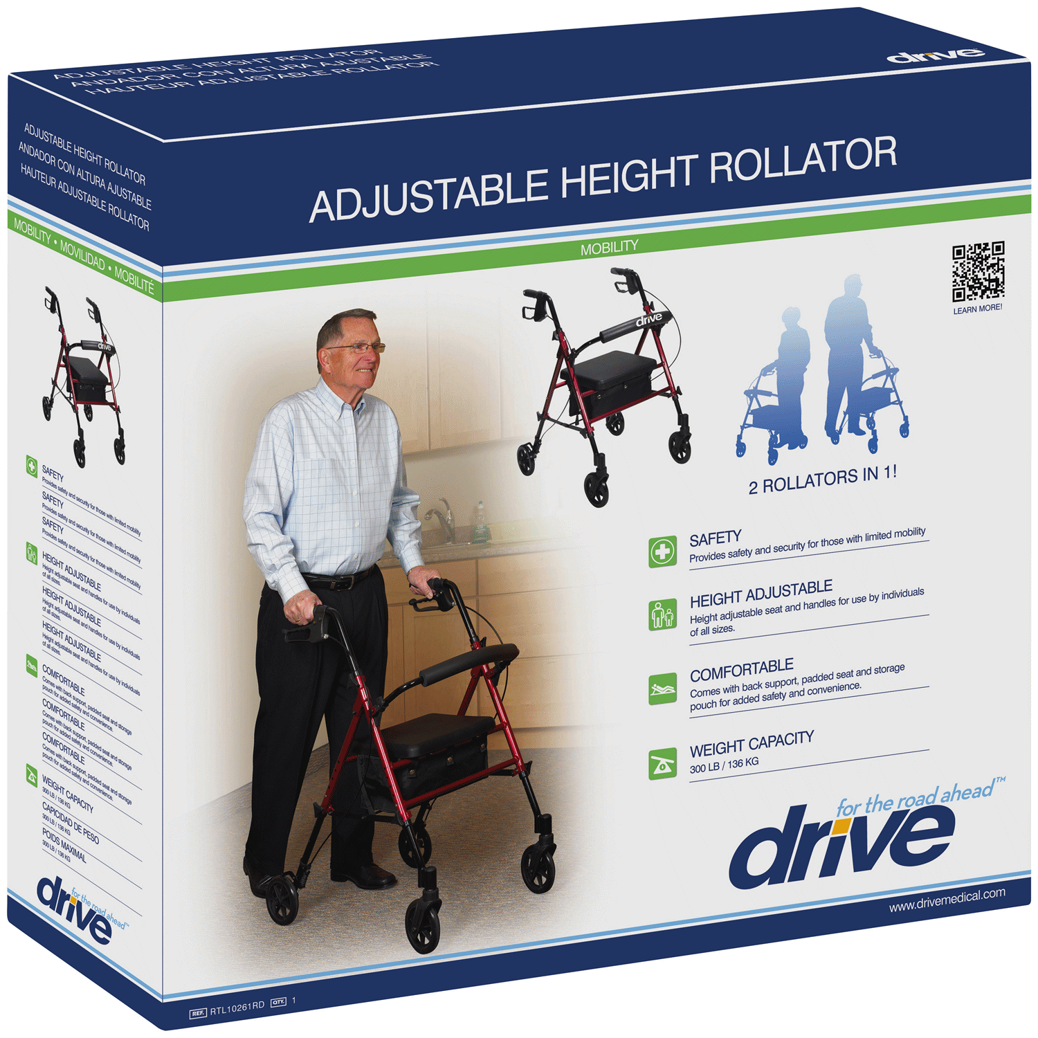 slide 1 of 1, Drive Adjustable Height Rollator, 1 ct