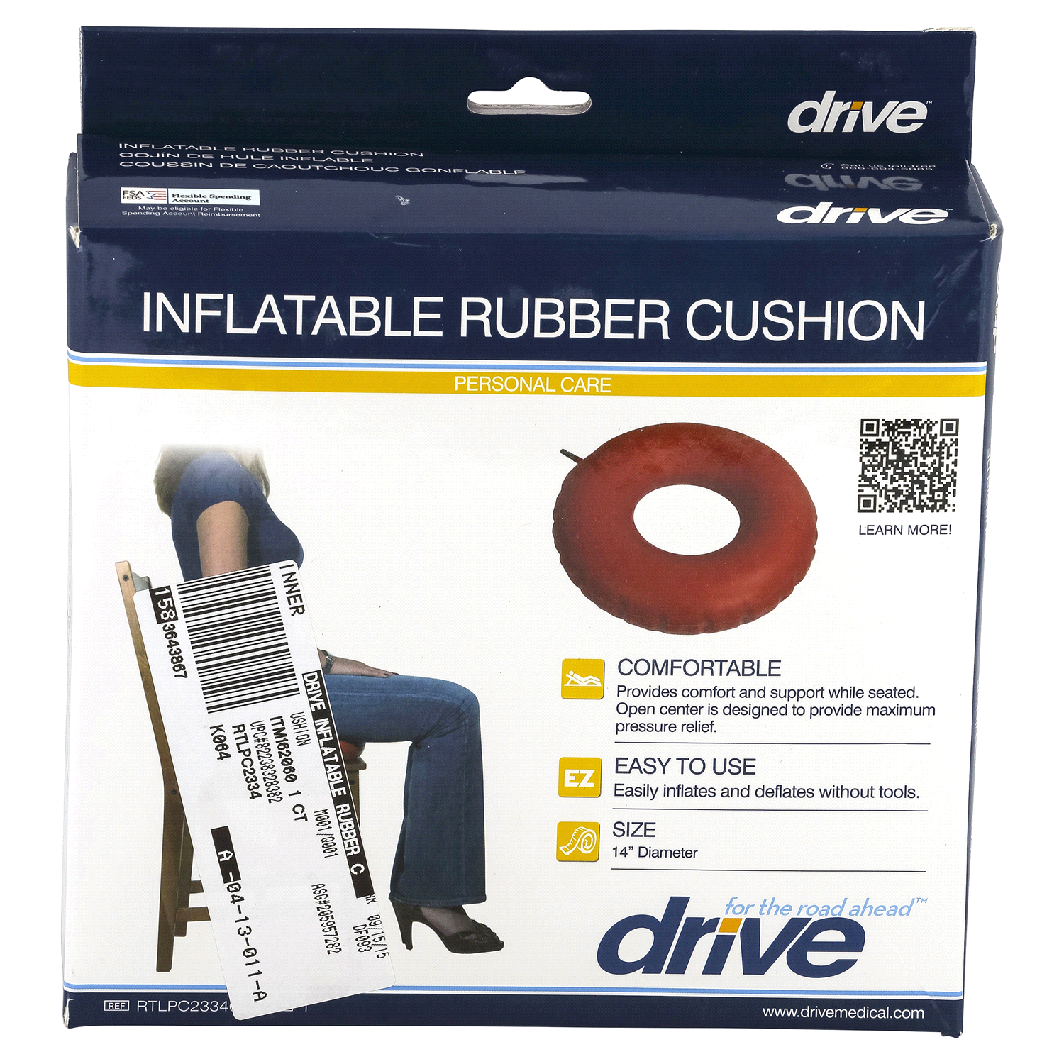slide 1 of 3, Drive Personal Care Inflatable Rubber Cushion 1 ea, 1 ct