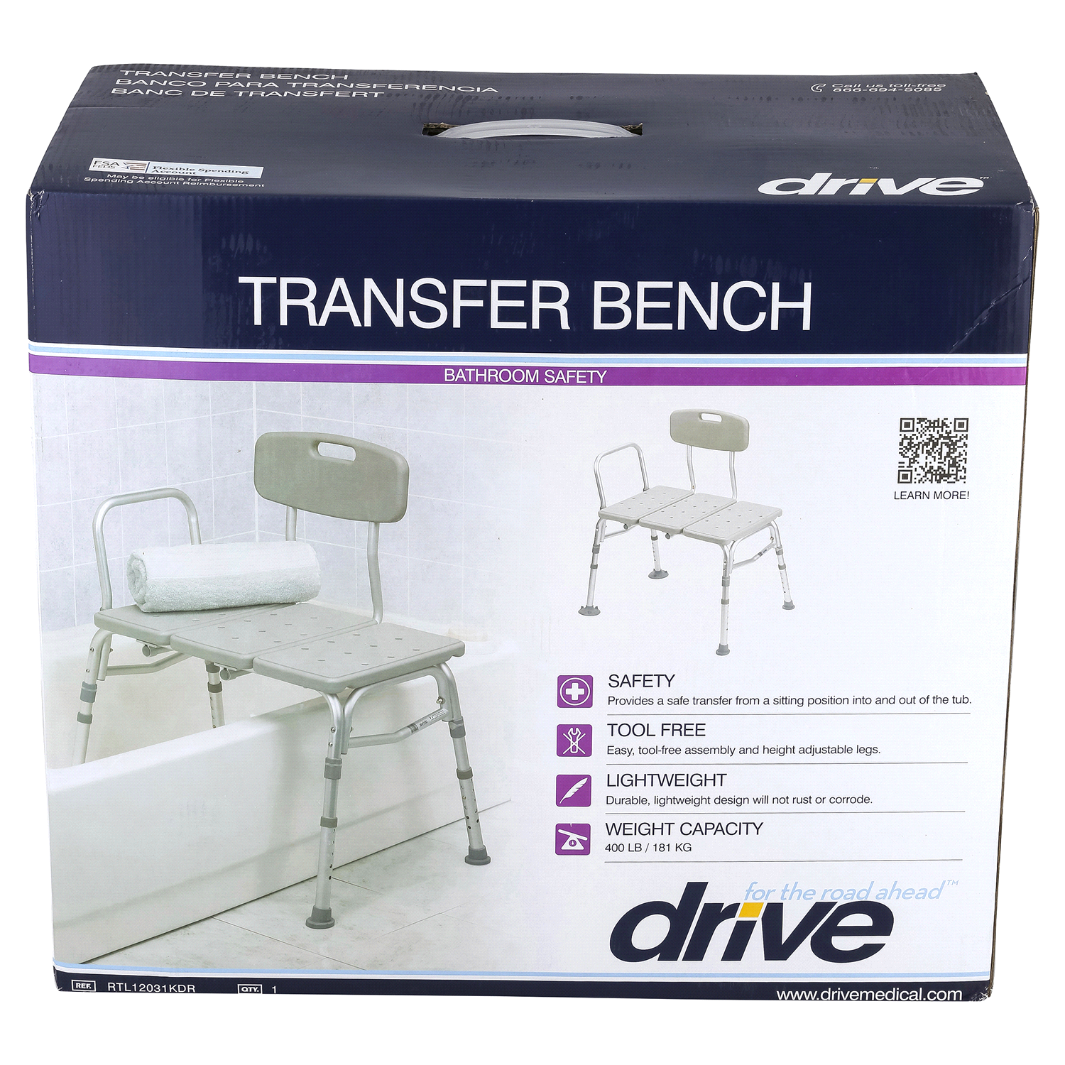 slide 1 of 4, Drive Medical Three Piece Transfer Bench, 1 Ct, 1 ct