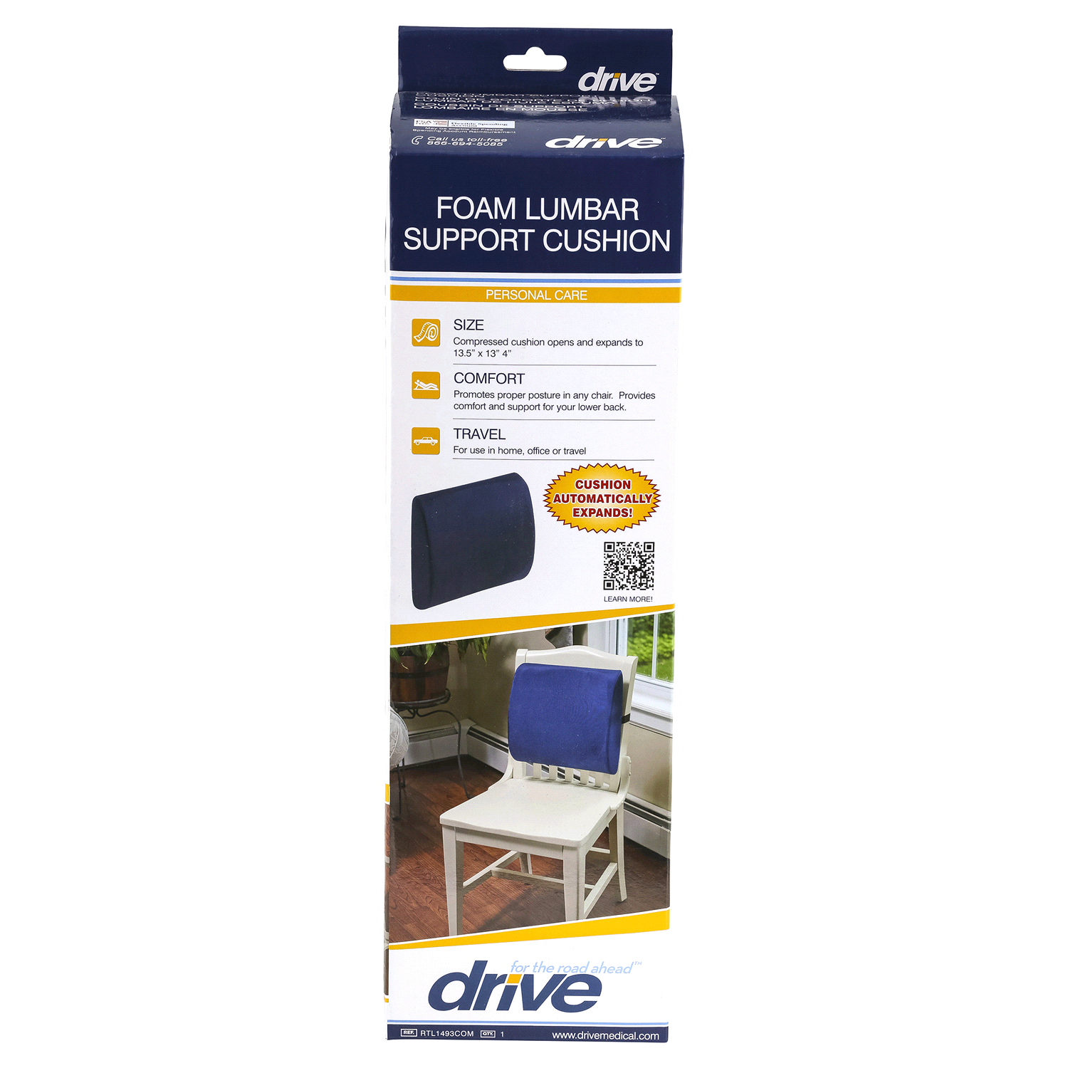 slide 1 of 3, Drive Foam Lumbar Support Cushion 1 ea, 1 ct