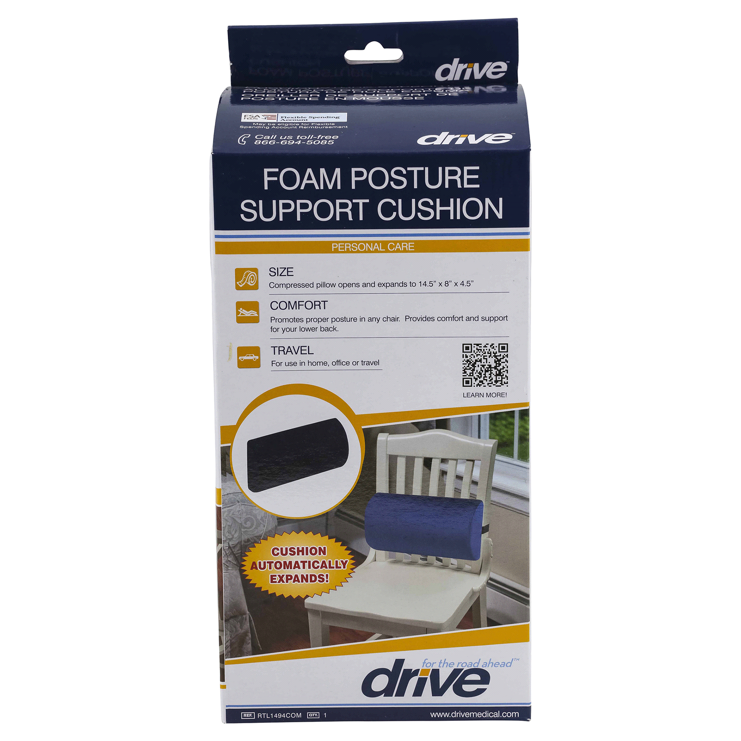 slide 1 of 3, Drive Foam Posture Support Cushion, 1 ct