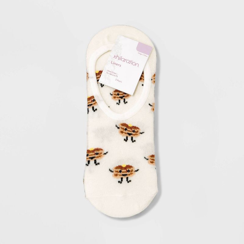 slide 2 of 2, Women's Breakfast 3pk Liner Socks -Cream/Gray/Olive 4-10: Recycled Polyester, Hidden Gel Heel Grip, 3 ct