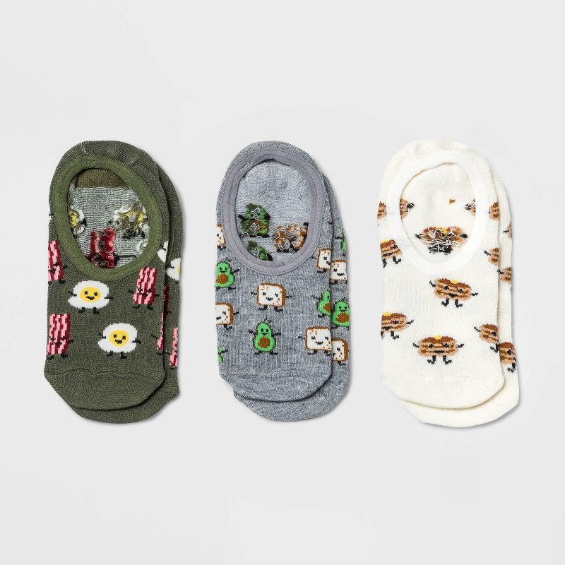 slide 1 of 2, Women's Breakfast 3pk Liner Socks -Cream/Gray/Olive 4-10: Recycled Polyester, Hidden Gel Heel Grip, 3 ct