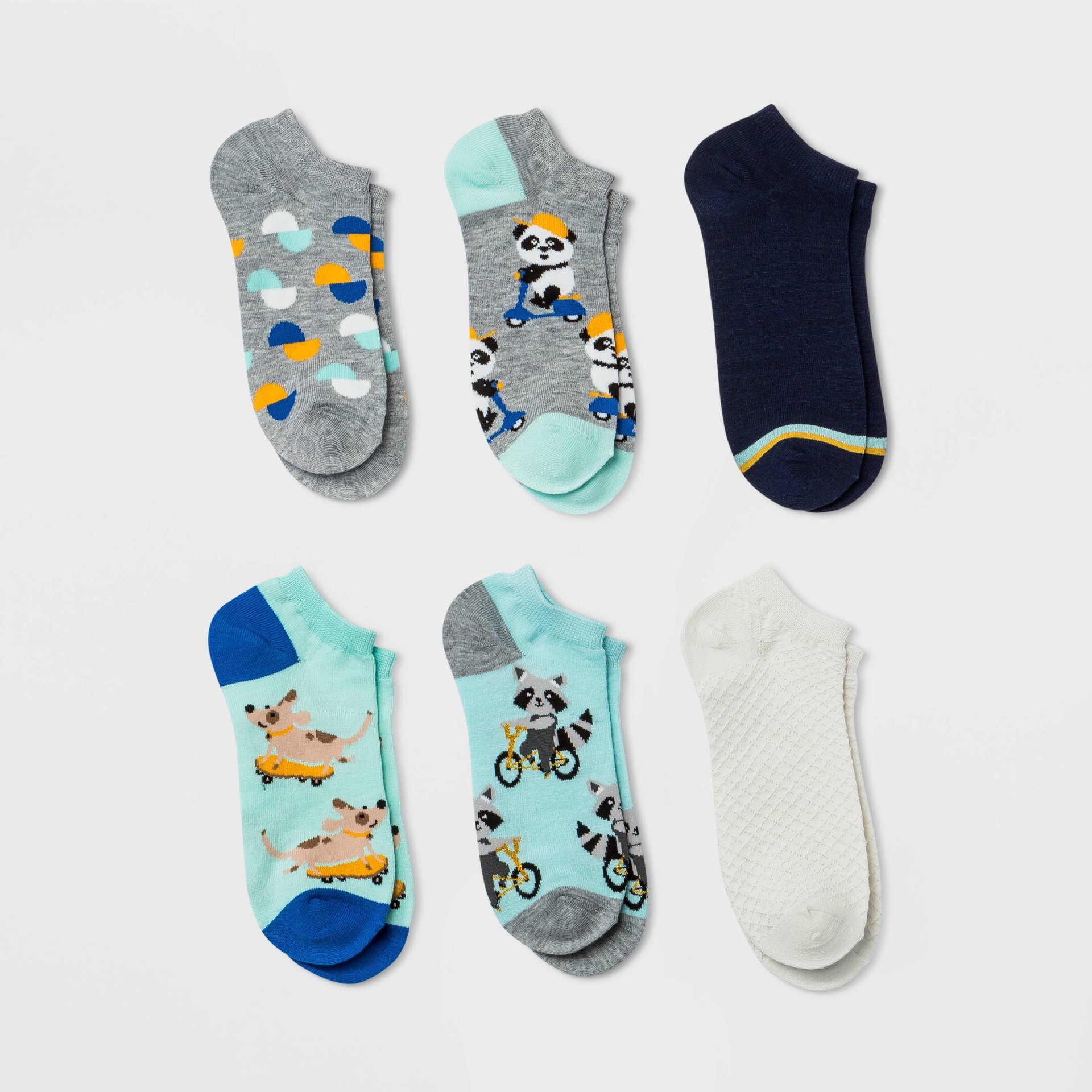 slide 1 of 2, Women's Critters on Wheels 6pk Low Cut Socks - Xhilaration Blue 4-10, 6 ct