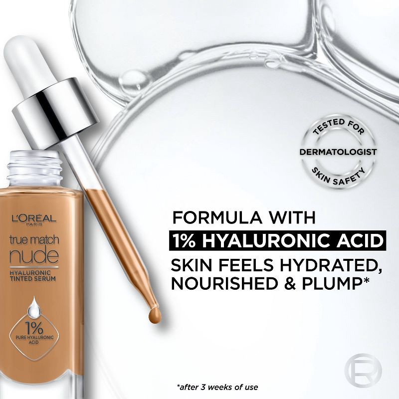 slide 5 of 9, L'Oreal Paris True Match Hyaluronic Tinted Serum Makeup Skincare Hybrid - 10.5-11 Rich Deep - 1 fl oz, 1 fl oz