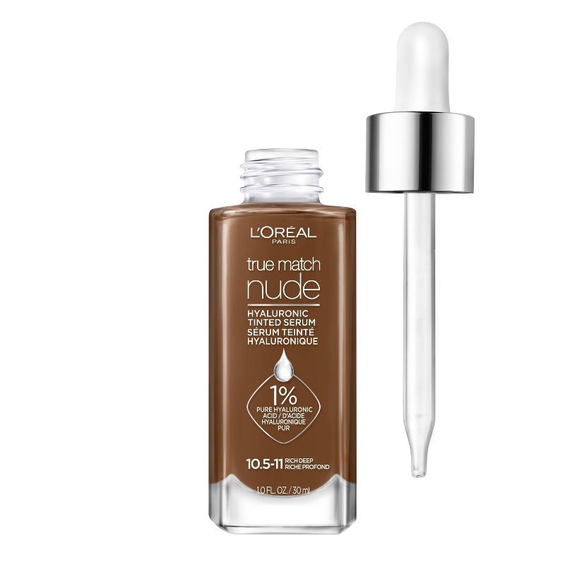 slide 1 of 9, L'Oreal Paris True Match Hyaluronic Tinted Serum Makeup Skincare Hybrid - 10.5-11 Rich Deep - 1 fl oz, 1 fl oz