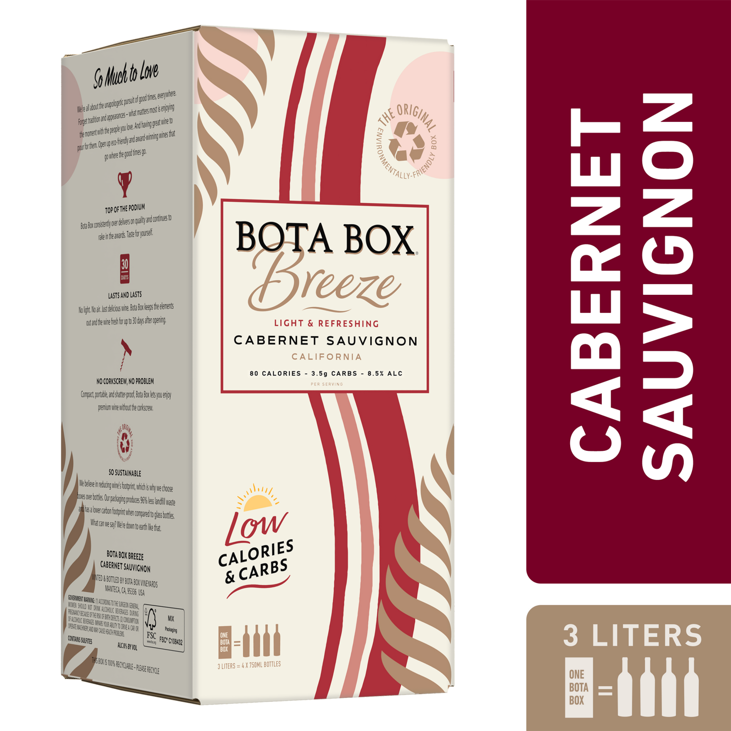 slide 2 of 2, Bota Box Breeze Cabernet Sauvignon Red Wine, 3 L (equals 4 750mL bottles), 3 liter