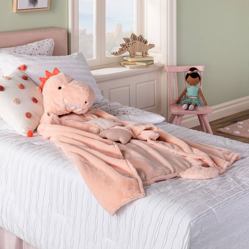 slide 2 of 3, Dinosaur Kids' Hooded Blanket Pink - Pillowfort™, 1 ct