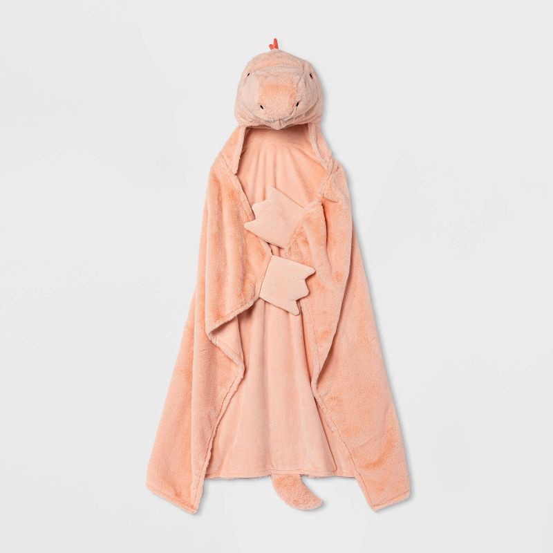 slide 1 of 3, Dinosaur Kids' Hooded Blanket Pink - Pillowfort™, 1 ct