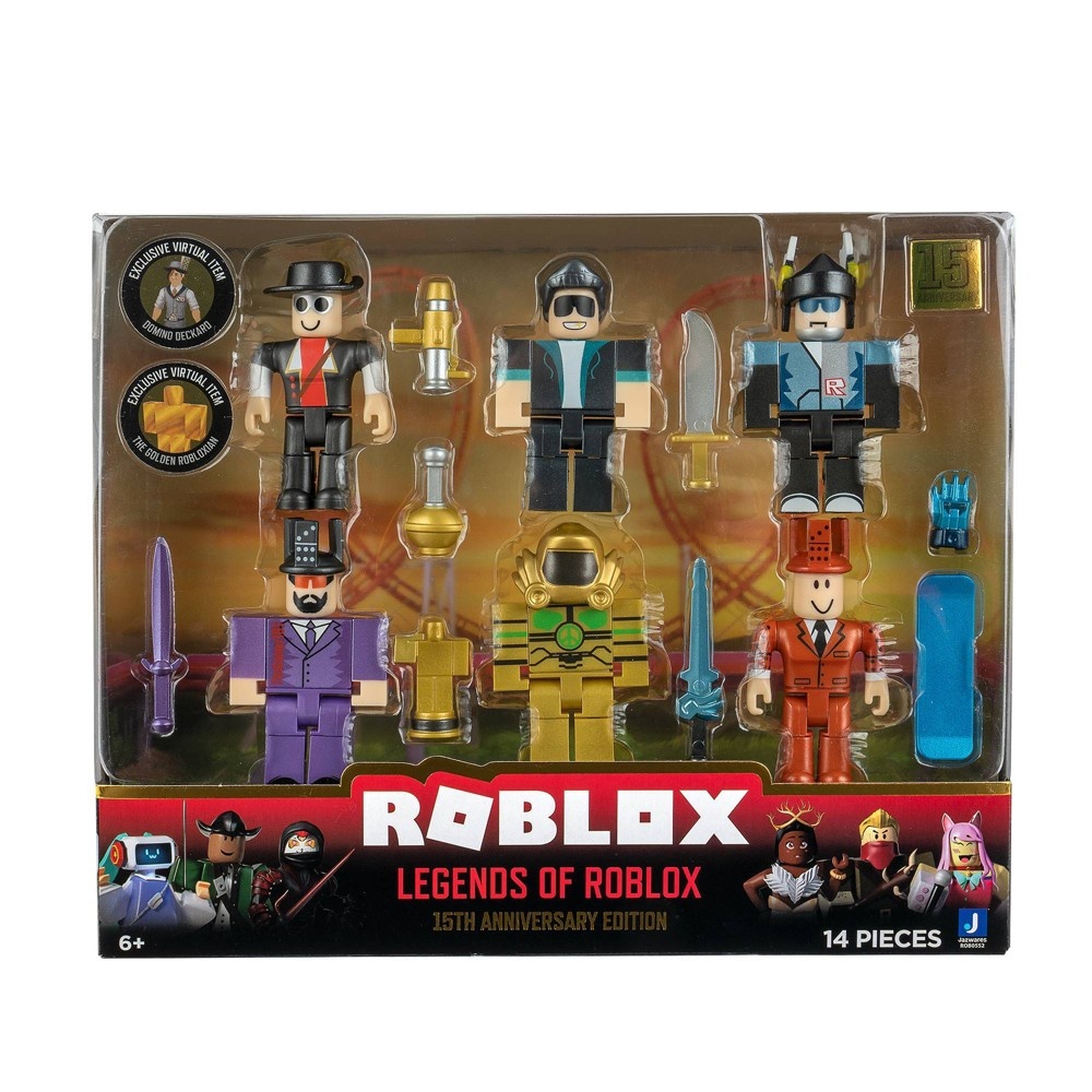 slide 2 of 4, Roblox Action Collection - 15th Anniversary Legends of Roblox Figures 6pk (Includes 2 Exclusive Virtual Items), 6 ct
