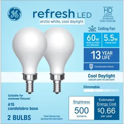 GE Household Lighting GE 2pk 60W Refresh A15 LED Ceiling Fan Light Bulbs Daylight Cool
