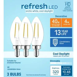 GE Household Lighting GE 3pk 40W Refresh LED CAC Decorative Light Bulbs Cool Daylight