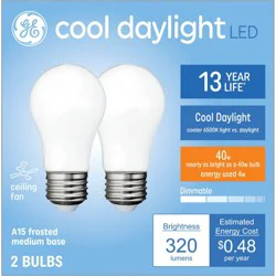 GE Household Lighting GE 2pk 40W A15 LED Frosted Ceiling Fan Light Bulbs Daylight Cool