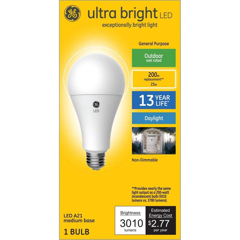 slide 1 of 3, GE Household Lighting GE Ultra Bright 200W A21 Daylight LED Light Bulbs, 1 ct