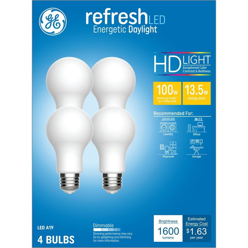 slide 1 of 5, GE Household Lighting GE 4pk 100W Refresh A19 LED Light Bulbs Daylight, 4 ct