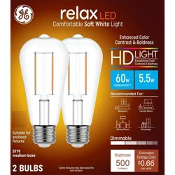 GE Household Lighting GE 2pk 60W Relax ST19 LED Edison Style Light Bulbs Soft White